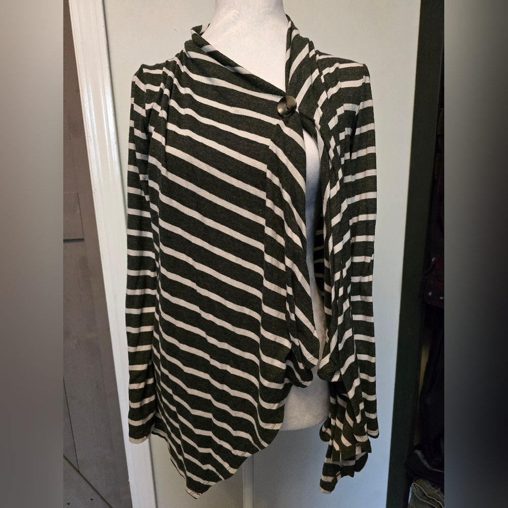 Striped Dark And Light Gray Cardigan